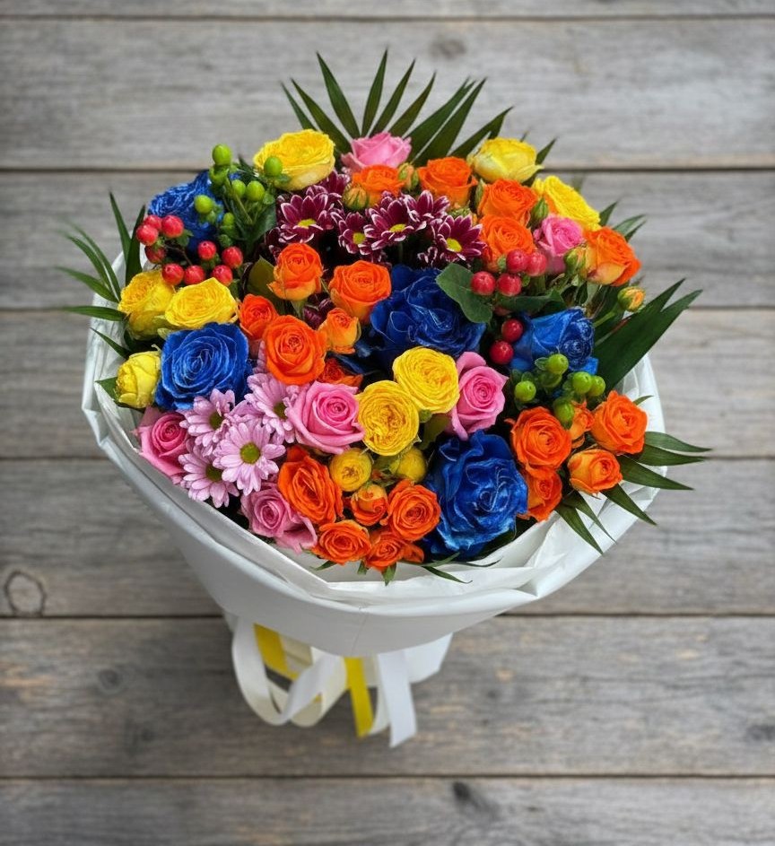 Букет цветов из: Розы и Хризантемы в Русской Гвоздевке