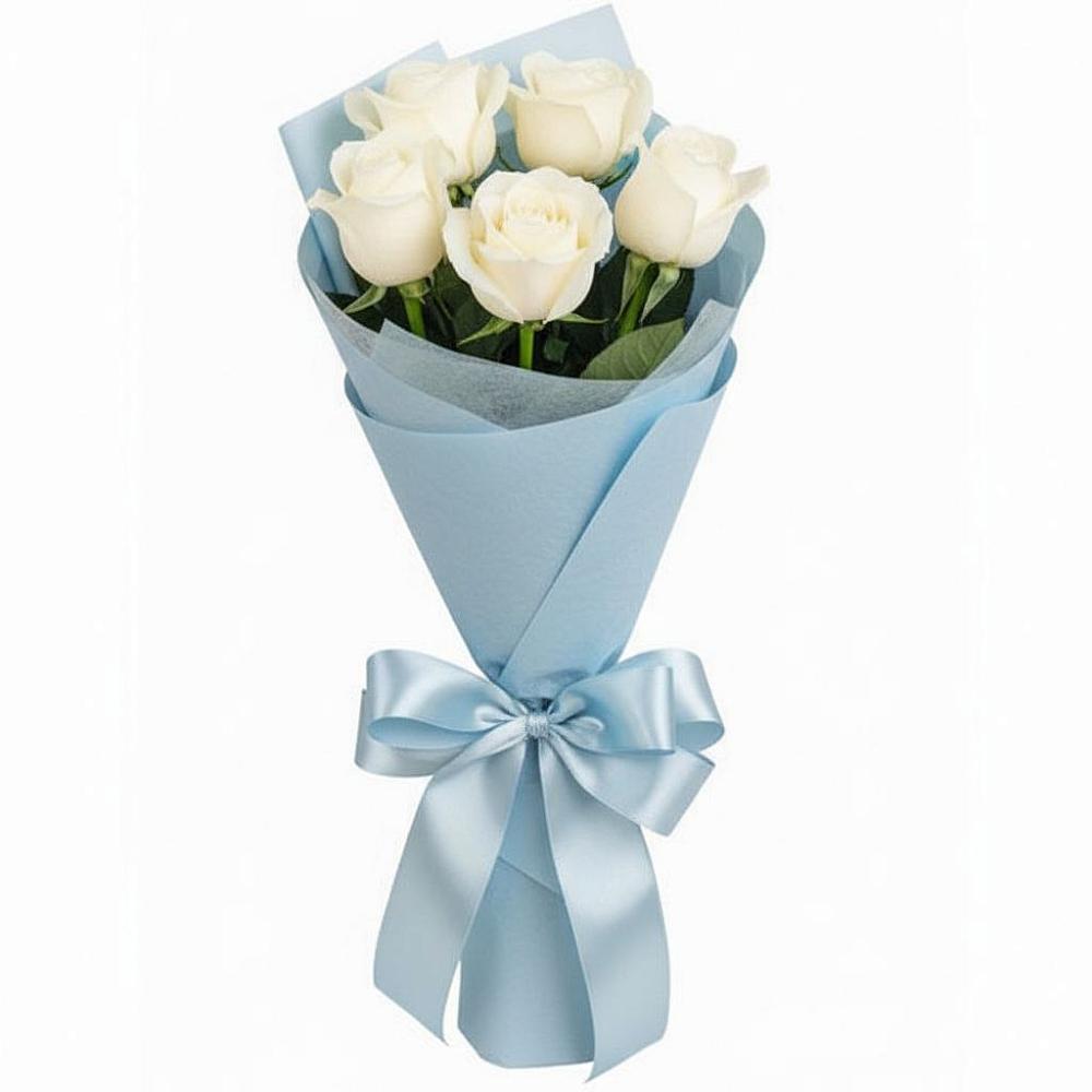 Букет 5 Белых роз Проуд в Русской Гвоздевке
