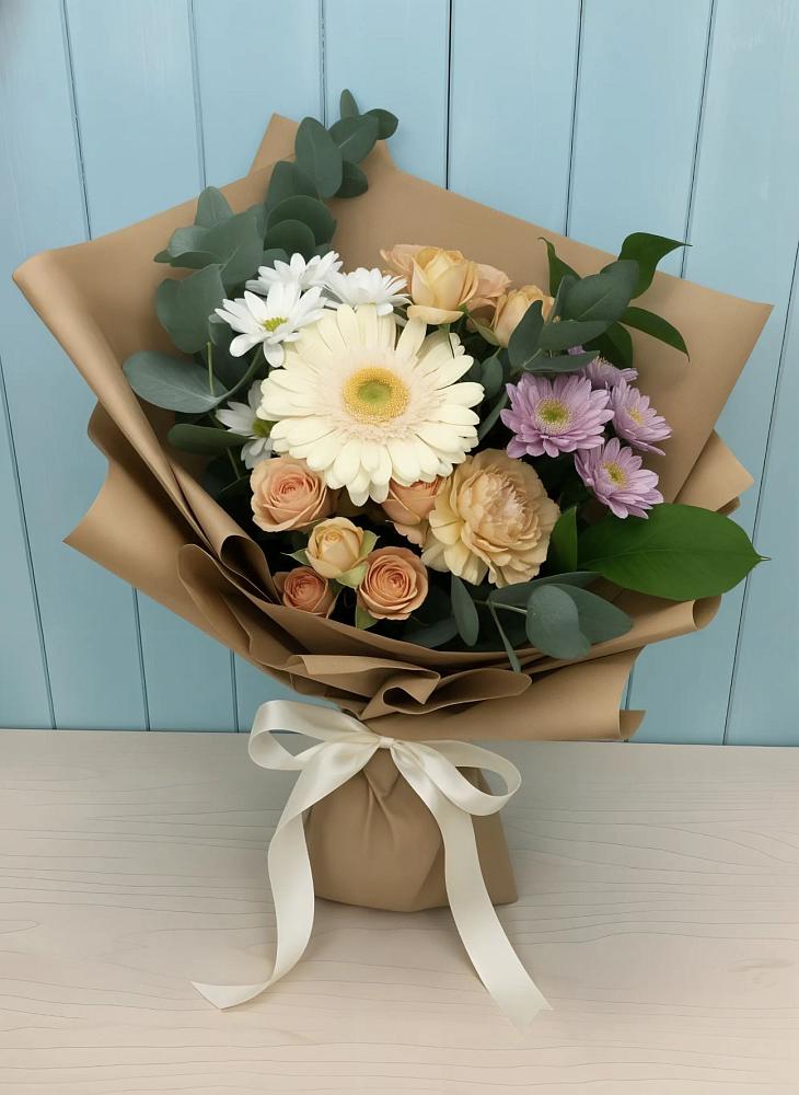 Букет цветов из: Герберы и Хризантемы в Русской Гвоздевке