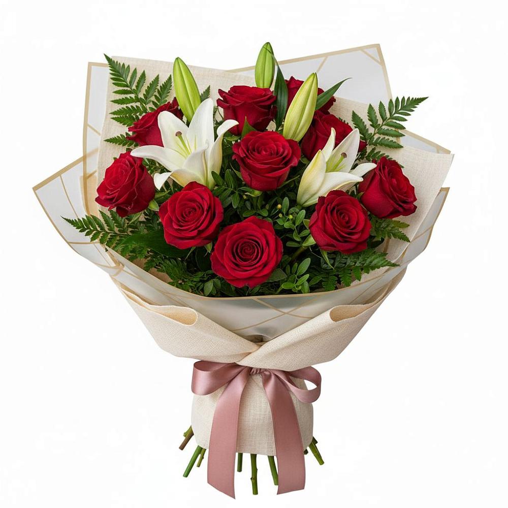 Букет цветов из: Лилии и Розы в Русской Гвоздевке