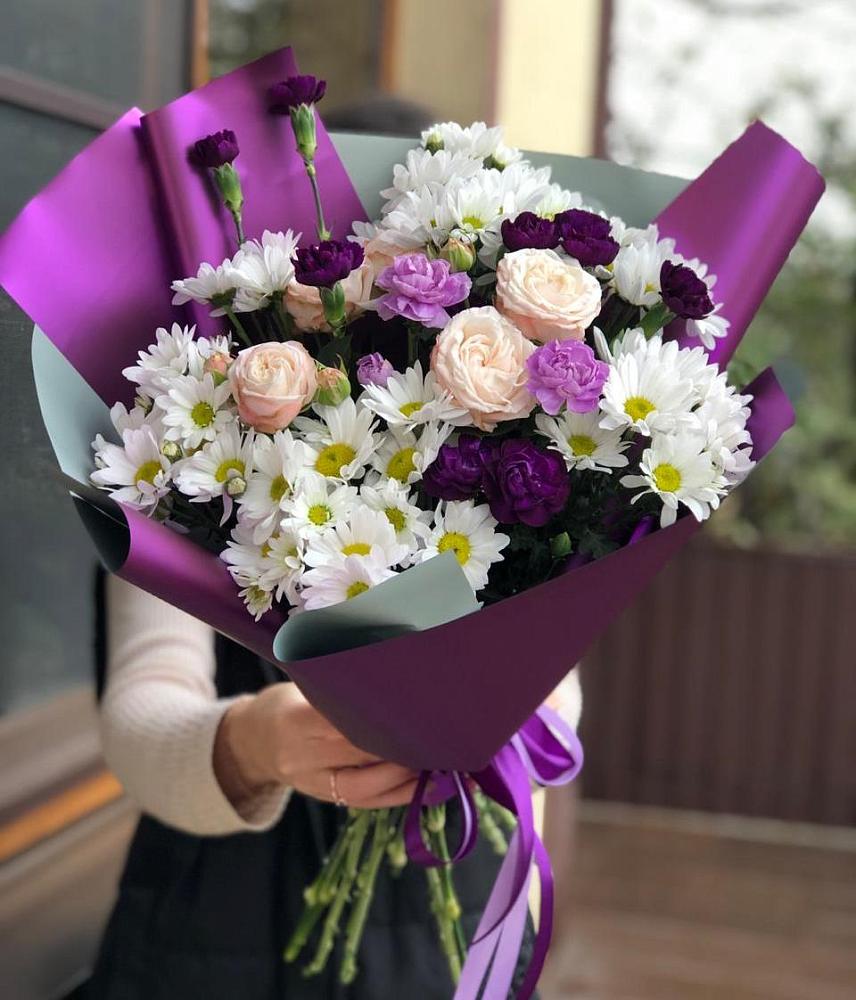 Букет цветов из: Хризантемы, Гвоздики и Розы в Русской Гвоздевке