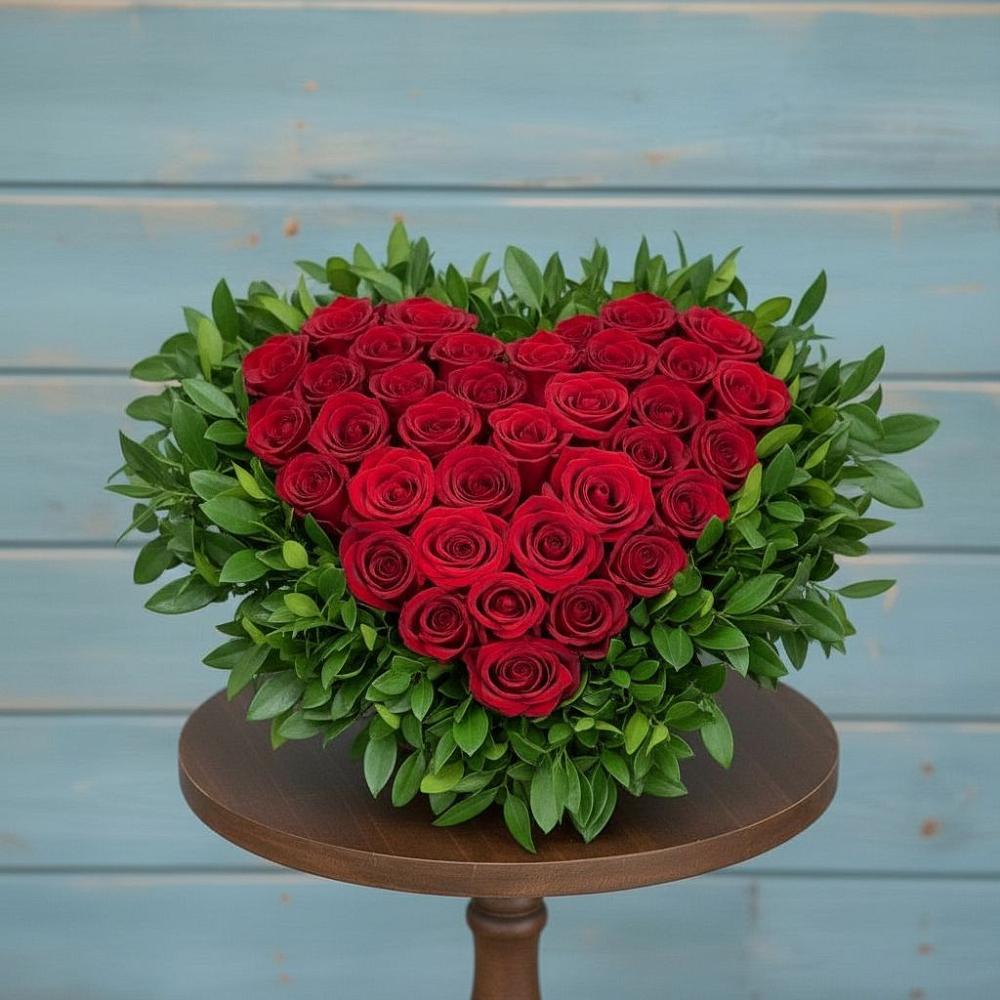 Цветочная композиция из Розы в виде сердца в Русской Гвоздевке