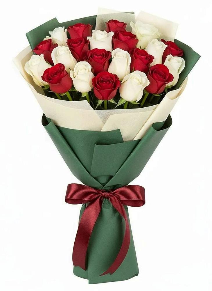 Букет Микс из красных и белых роз в Русской Гвоздевке