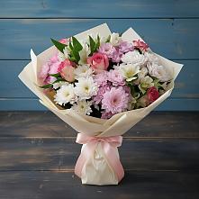 Букет цветов из:  Хризантемы, Альстромерии и Розы #REPLACE_PRED# Русской Гвоздевке