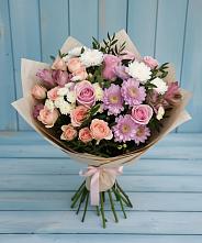 Букет цветов из:  Хризантемы, Розы и Альстромерии в Русской Гвоздевке