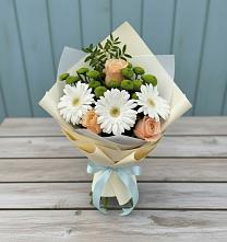 Букет цветов из:  Герберы, Розы и Хризантемы #REPLACE_PRED# Русской Гвоздевке